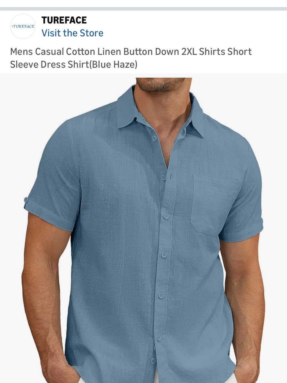 Tureface Men’s Short Sleeve Casual Button-Down Shirt — Blue Haze